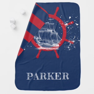 Nautical Personalized Sailboat Blue Baby Blanket