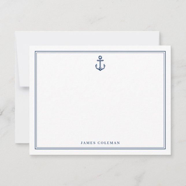 Nautical Personalized Stationery Anchor Note Card (Front)
