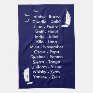 Nautical Phonetic Alphabet Navy Blue Yachting Kitchen Towel