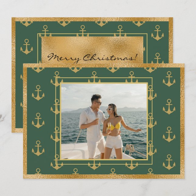 Nautical Photo Anchors Christmas Card (Front/Back)