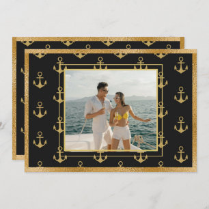 Nautical Photo Gold Anchors Christmas Card
