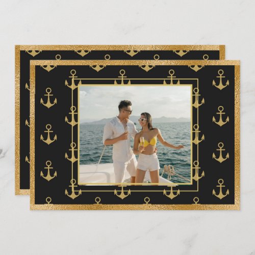 Nautical Photo Gold Anchors Christmas Card
