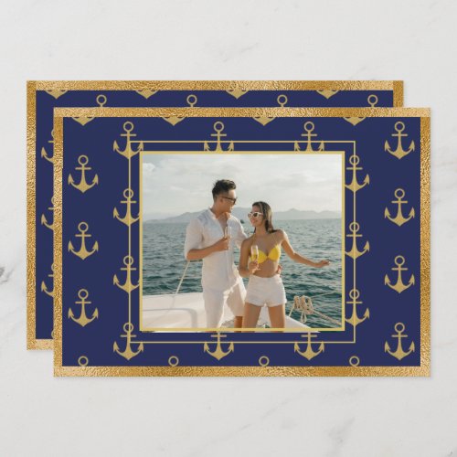Nautical Photo Gold Anchors Christmas Xmas Card