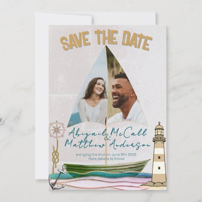 Nautical Photo Sailboat Flat Save The Date Card (Front)