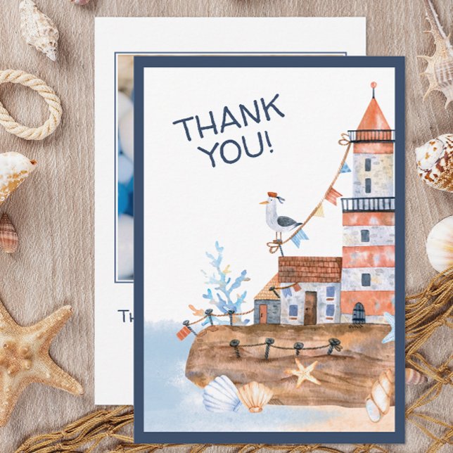 Nautical Photo Thank You Card (Custom photo nautical thank you card.)