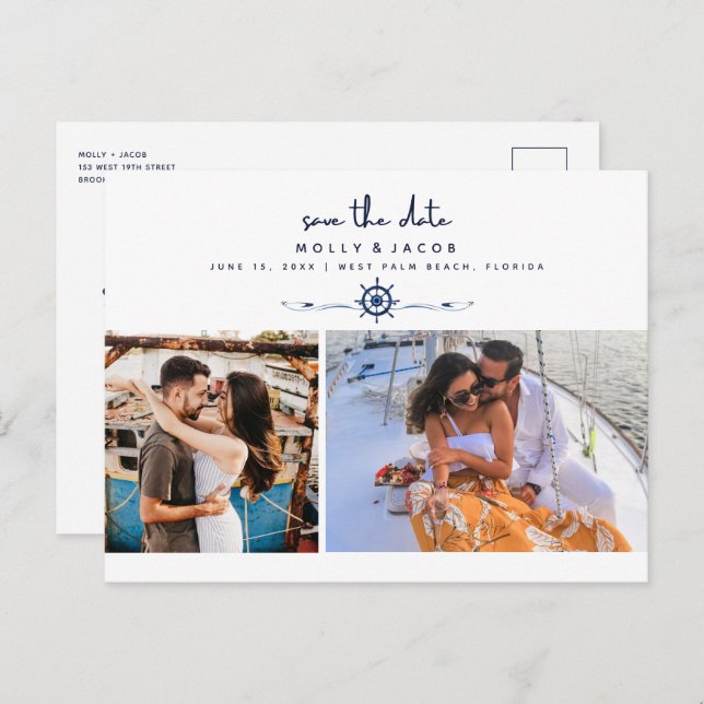 Nautical Photo Wedding Save the Date Announcement Postcard (Front/Back)