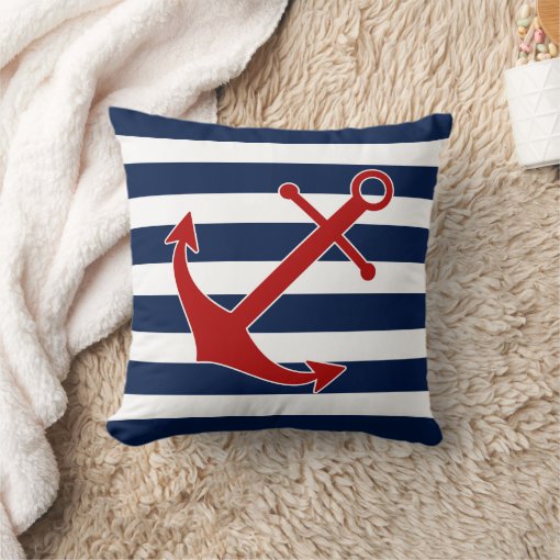 Nautical Pillow, Anchor, Blue and White Maritime Throw Pillow Zazzle
