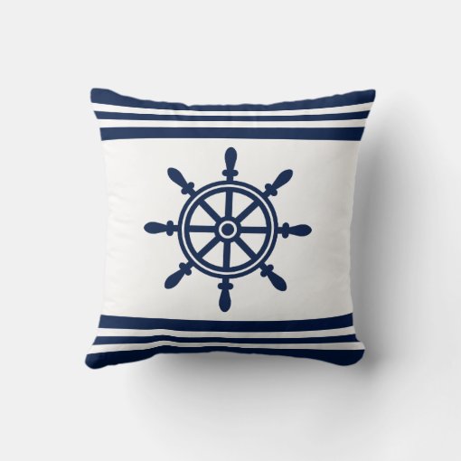 Nautical Pillow, Anchor Shipswheel, Blue and White Throw Pillow Zazzle