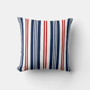 Nautical Pillow, Blue, White, Red Striped Pillow