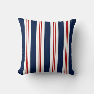 Nautical Pillow, Blue White Red Striped Pillow