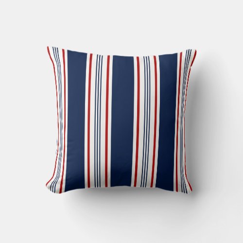 Nautical Pillow Blue White Red Striped Throw Pillow
