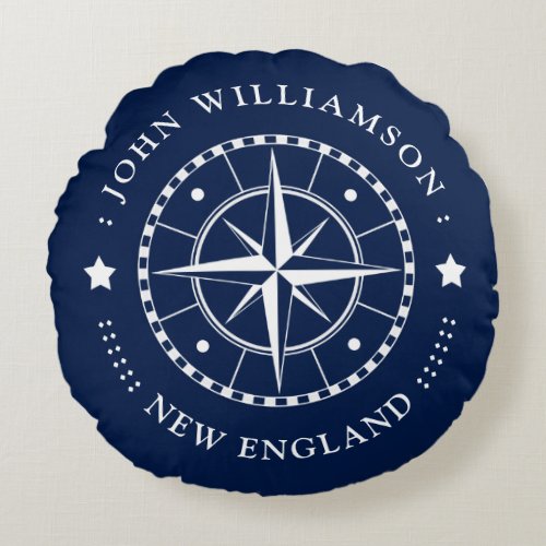 Nautical Pillow Compass Badge Blue White Nautical