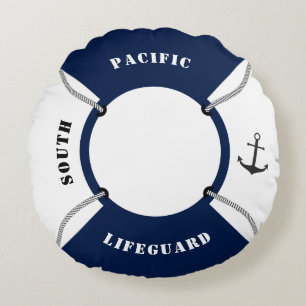 Nautical Pillow, Life Ring, Maritime Round Pillow