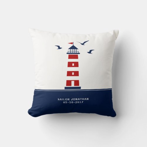 Nautical Pillow Lighthouse Personalizable Throw Pillow