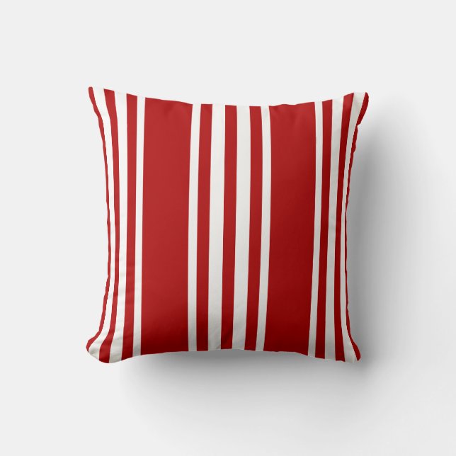 Nautical Pillow, Red White Stripes, Lake House Throw Pillow (Front)