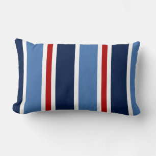 Nautical Pillow, Regatta Stripes, Blue, White, Red Lumbar Pillow