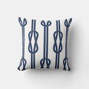 Nautical Pillow, Rope Pattern, Blue White Maritime Throw Pillow