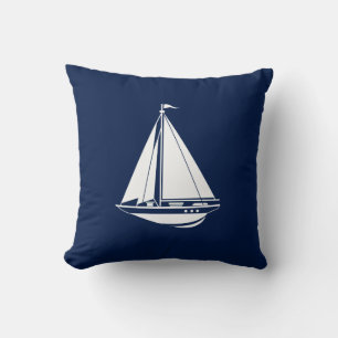 Nautical Pillow, Sailboat, Blue, White, Maritime Throw Pillow
