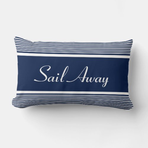 Nautical Pillow Stripes Blue White Typography