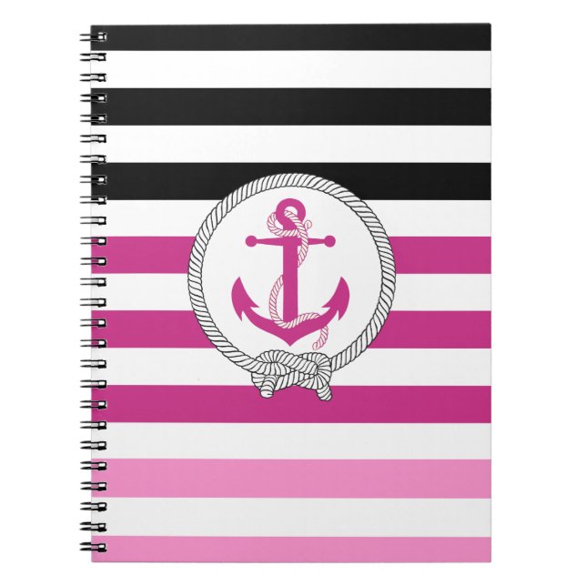 Nautical pink anchor/Navy knot/black stripe Notebook (Front)