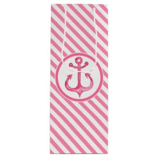 Nautical Pink Anchor Striped Gift Bag