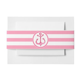 Nautical Pink Anchor Striped Invitation Belly Band