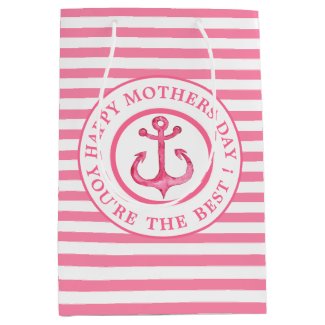 Nautical Pink Anchor Striped Mother's Day Gift Bag