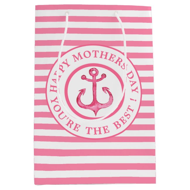 Nautical Pink Anchor Striped Mother's Day Gift Bag