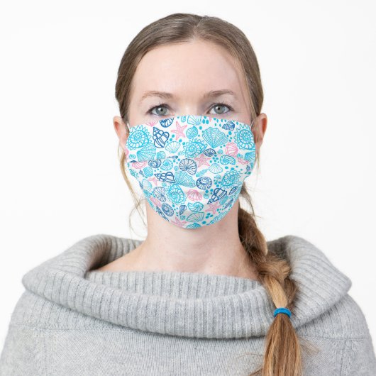 Nautical Pink And Blue Ocean Seashell Adult Cloth Face Mask (Worn)