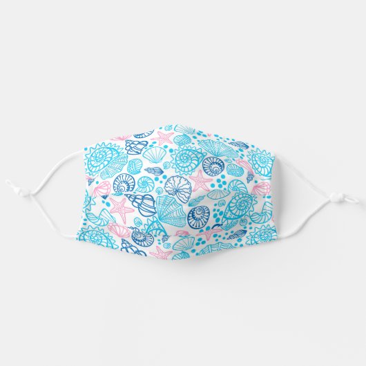 Nautical Pink And Blue Ocean Seashell Adult Cloth Face Mask (Front, Unfolded)