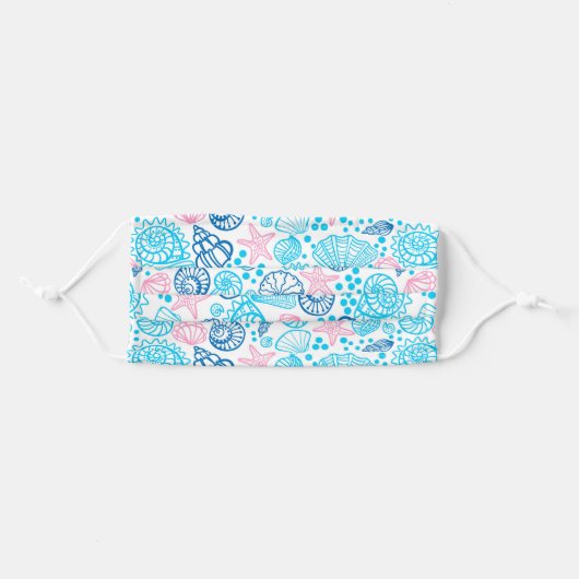 Nautical Pink And Blue Ocean Seashell Adult Cloth Face Mask (Front, Folded)