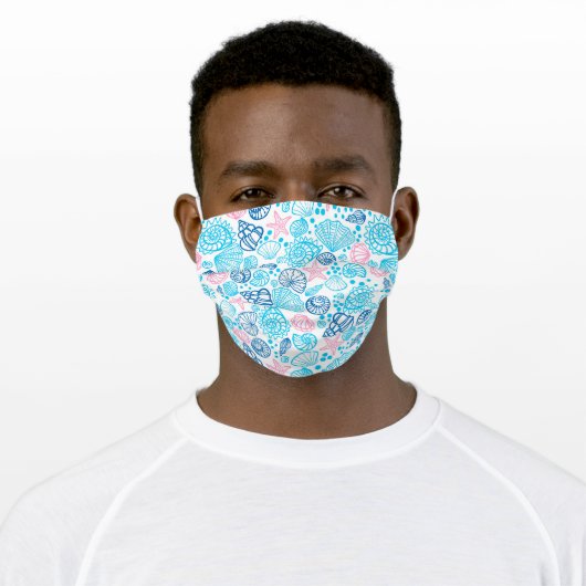 Nautical Pink And Blue Ocean Seashell Adult Cloth Face Mask (Worn)