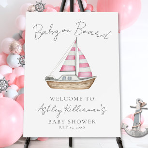 Nautical Pink Baby Shower Welcome Sign