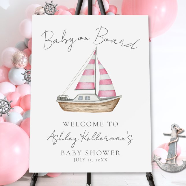 Nautical Pink Baby Shower Welcome Sign (Nautical Pink Baby Shower Welcome Sign)