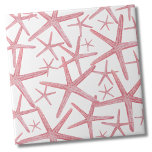 Nautical Pink Beach House Ceramic Tile<br><div class="desc">A cute and trendy coral pink coastal beach pattern with starfish. Feel free to change the background color to match your space! Whether you want to use this tile as a little coaster or trivet for a drink or plate... or you want to go big with a kitchen backsplash, or...</div>