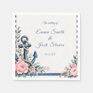 Nautical Pink Blue Floral Anchor Wedding Napkins