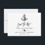 Nautical Pink Blush Blue Floral Anchor Wedding Save The Date<br><div class="desc">Romantic Gold Blush Blue Floral card design. It features an elegant pink blush blue watercolour floral bouquets, anchor with flowers; on the back a blue waves pattern. Use Customize tool to add your info. All text style, colours, sizes can be modified to fit your needs. For matching items, please, visit...</div>
