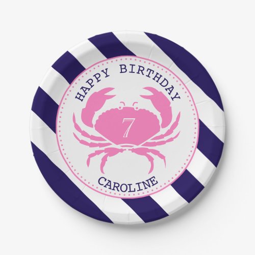 Nautical Pink Crab Birthday Party Paper Plates