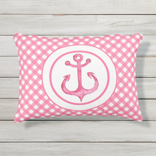 Nautical Pink Gingham Personalized Outdoor Pillow