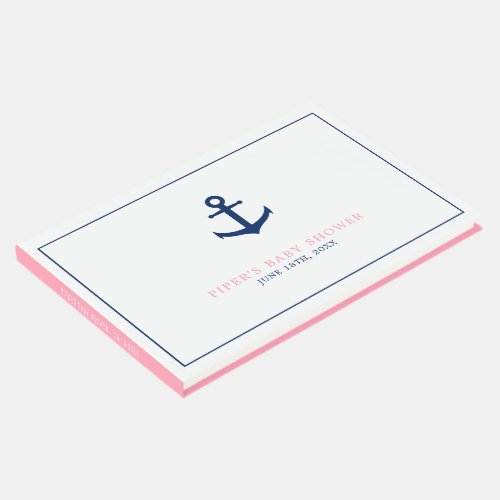 Nautical Pink Navy Blue Anchor Girl Baby Shower Guest Book