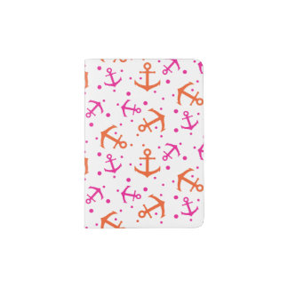 Nautical pink orange pattern passport holder