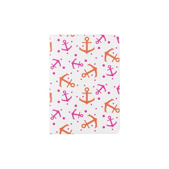Nautical pink orange pattern passport holder (Front)