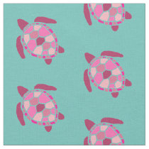 Nautical Pink Sea turtles Pattern on Teal Fabric