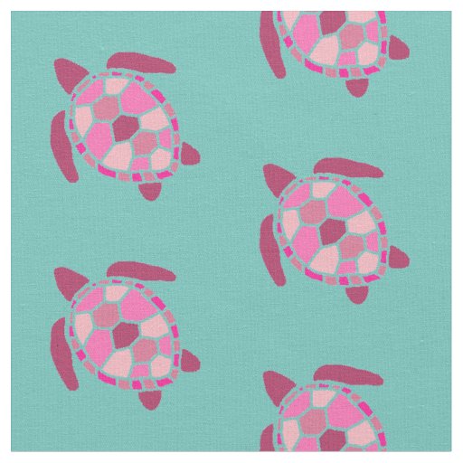 Nautical Pink Sea turtles Pattern on Teal Fabric