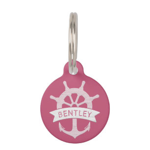 Nautical Pink Ship Anchor Personalized Name Pet ID Tag