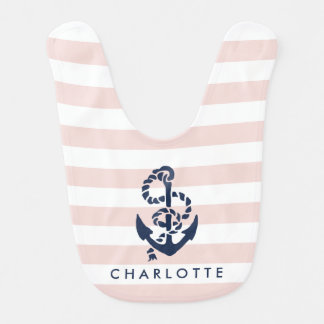 Nautical Pink Stripe Anchor Personalized Baby Bib