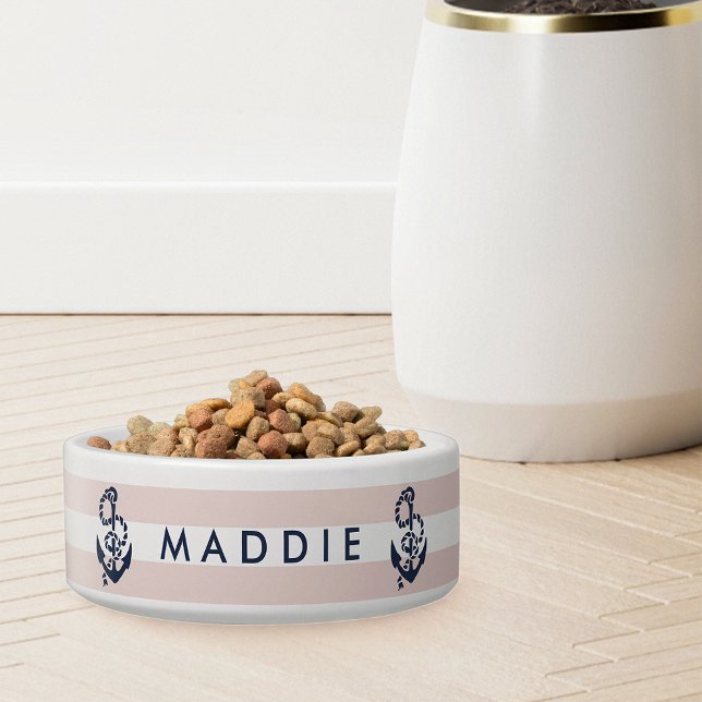 Nautical Pink Stripe Anchor Personalized Bowl (Creator Uploaded)