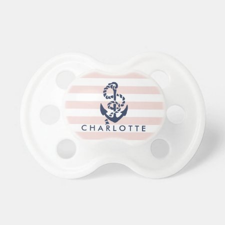 Nautical Pink Stripe Anchor Personalized Pacifier