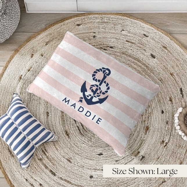 Nautical Pink Stripe Anchor Personalized Pet Bed (Creator Uploaded)