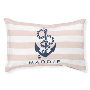Nautical Pink Stripe Anchor Personalized Pet Bed